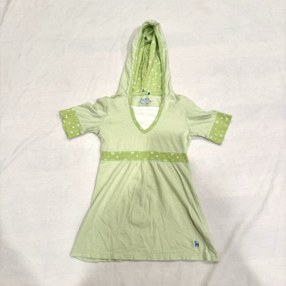 Vintage Y2K Girls Size 7-8 Babydoll Top Hooded Green White Stripe Tee Floral